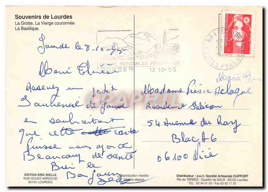 CPM Souvenirs de Lourdes La Grotte la vierge couronnee la Basilique — Rückseite