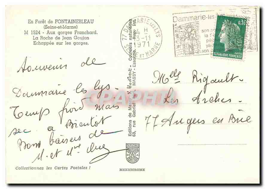 CPM En Foret de Fontainebleau (Seine et Marne) aux gorges Franchard La Roche de Jean Goujon — Rückseite