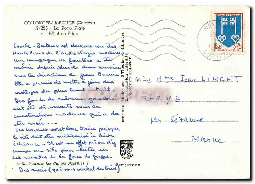 CPM Collonges la Rouge Correze) La porte Plate et l'Hotel de Friac — Rückseite