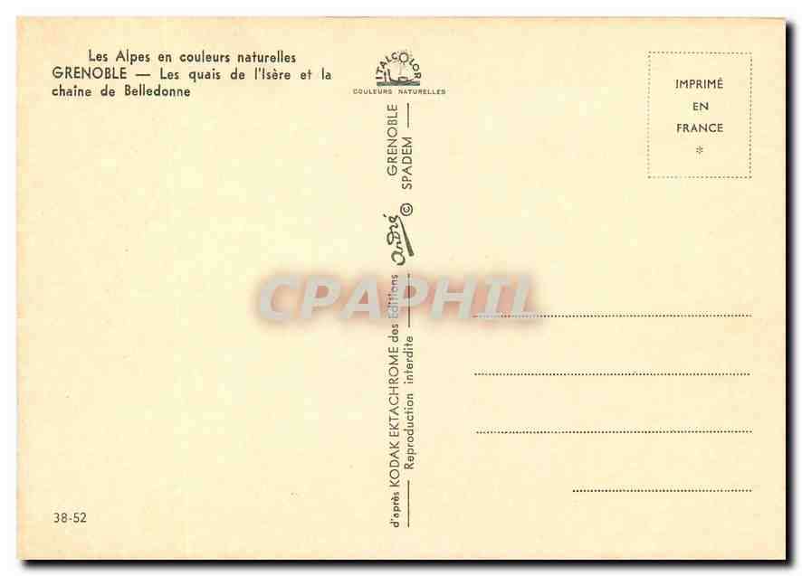 Grenoble — Les quais de l'Isère et la chaîne de Belledonne — Éditions Grenoble Spadem — Rückseite
