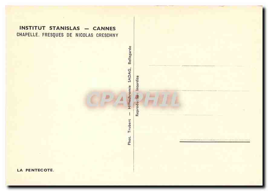 CPM Institut Stanislas Cannes Chapelle Fresques de Nicolas Creschny — Rückseite