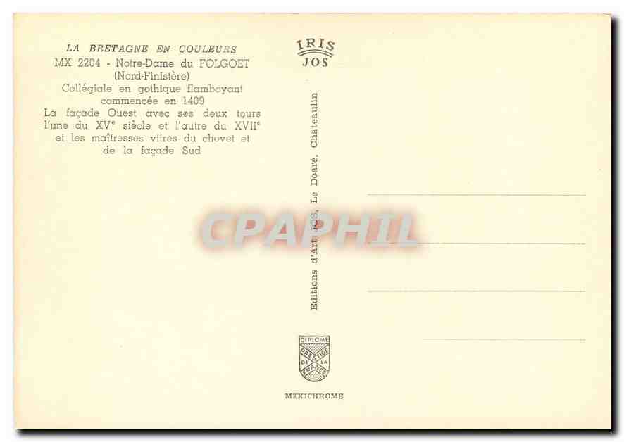 CPM La Bretagne en couleurs Notre Dame du Folgoet (Nord Finistere) collegiale en gothique flamboyant — Back