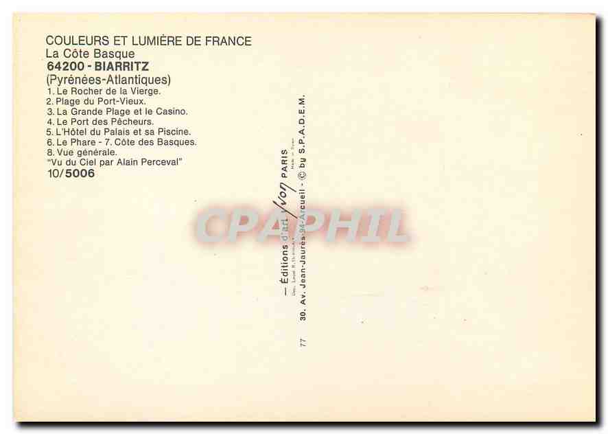 Biarritz — Vue panoramique — Éditions d'Art VOP Paris — Verso