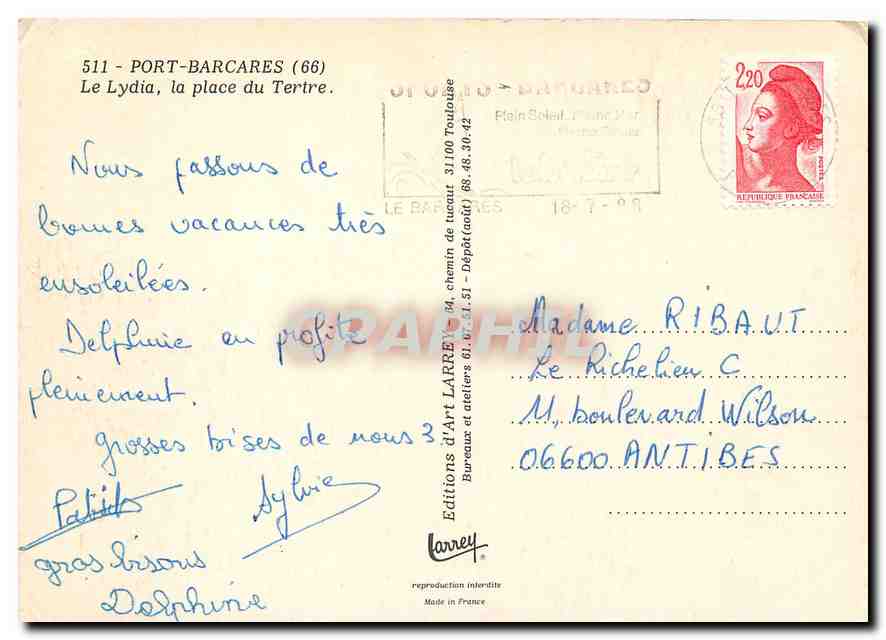 CPM Port Barcares Le Lydia La Place du Tertre — Rückseite