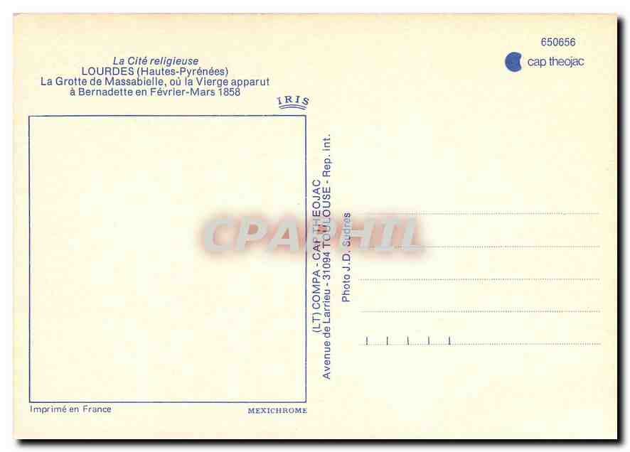 Lourdes — La Grotte de Massabielle — IRIS — Verso