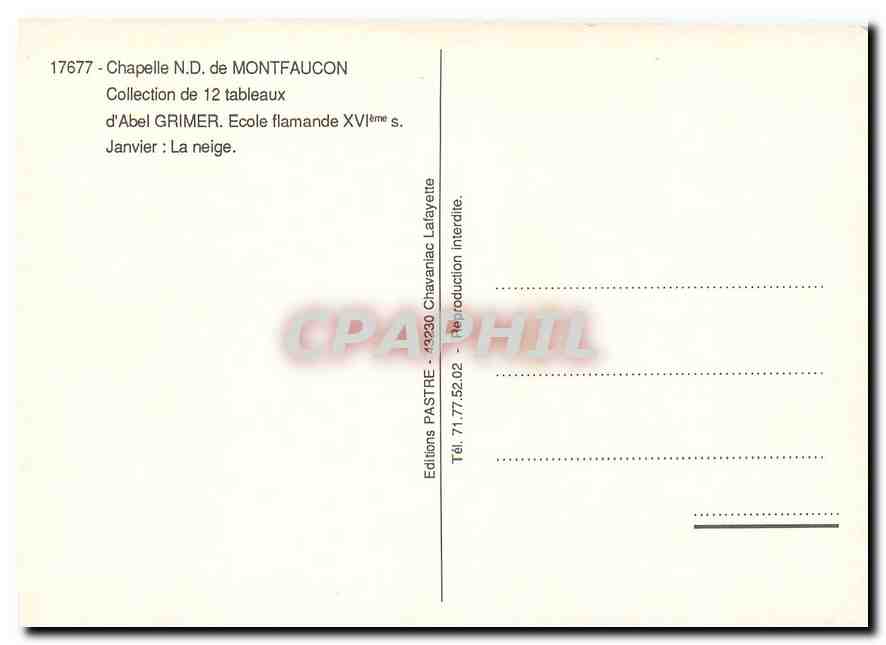 CPM Chapelle N D de Montfaucon d'Abel Grimer Ecole flamande XVIe s Janv la neige — Rückseite