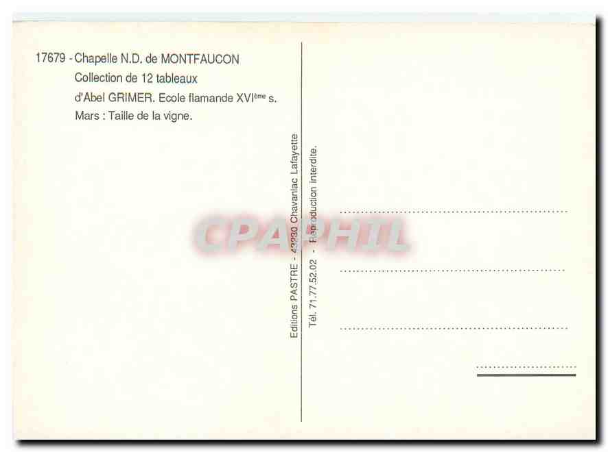 CPM  Chapelle N D de Montfaucon d'Abel Grimer Ecole flamande XVIe s Mars Taille de la vigne — Rückseite