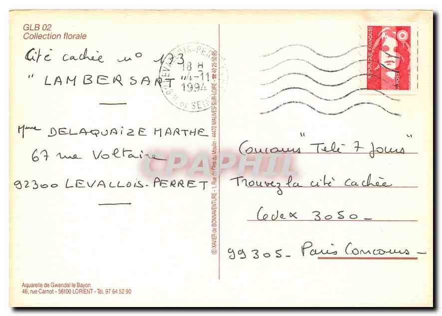 CPM Aquarelie de Gwendal le Bayon rue carnot — Back