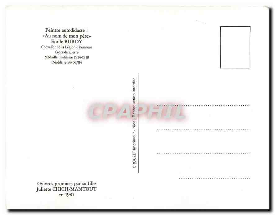 CPM Oeuvres promues par sa fille Juliette Chich Mantout en 1987 — Back