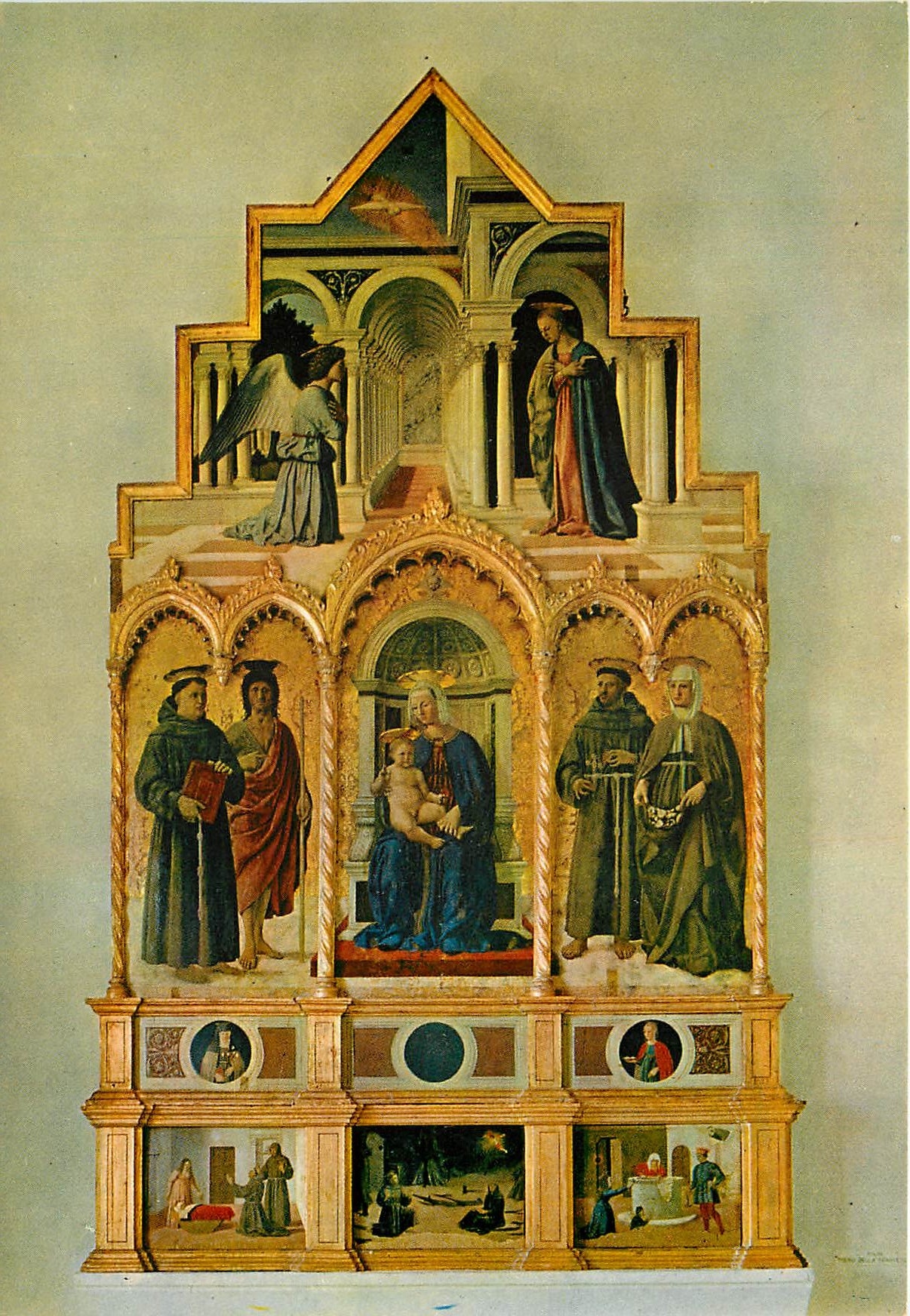 CPM Perugia Notre Dame avec l'enfant et Saints en hau l'Annonciation