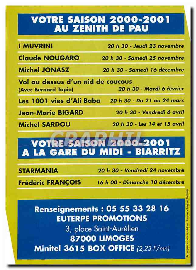Tract Publicite Mercredi 19 juillet 2000 21 h 30 Arene de Dax — Rückseite