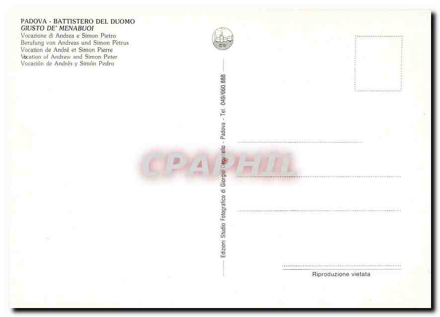 CPM Padova Battistero del Duomo Guisto de Menabuoi vocation de Andre et Simon Pierre — Rückseite