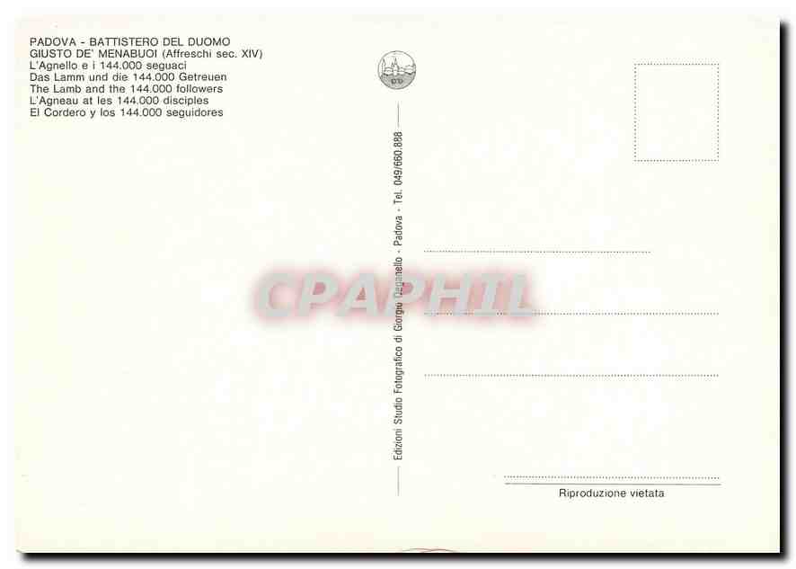 CPM Padova Battistero del Duomo Guisto de Menabuoi l'Agneau at mes 144 000 discipline — Rückseite