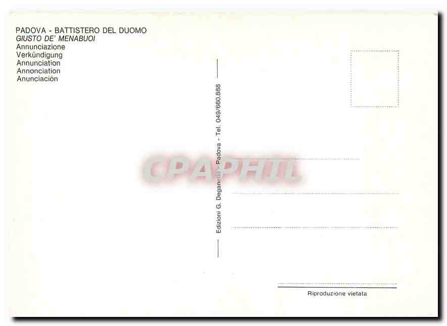 CPM Padova Battistero del Duomo Guisto de Menabuoi Annonciation — Rückseite