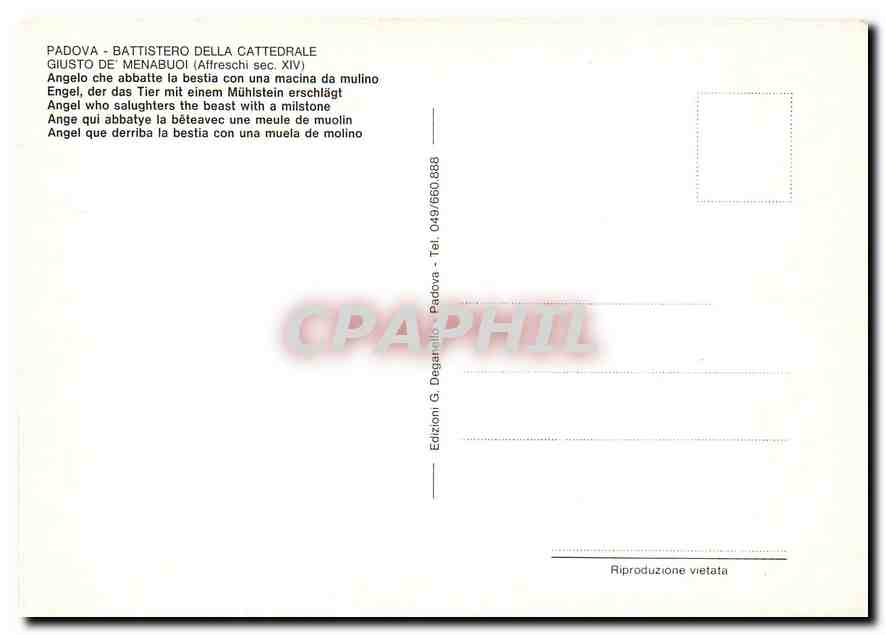 CPM Padova Battistero del Duomo Guisto de Menabuoi Angel qui abbatye la bete avec une mele de muolin — Verso