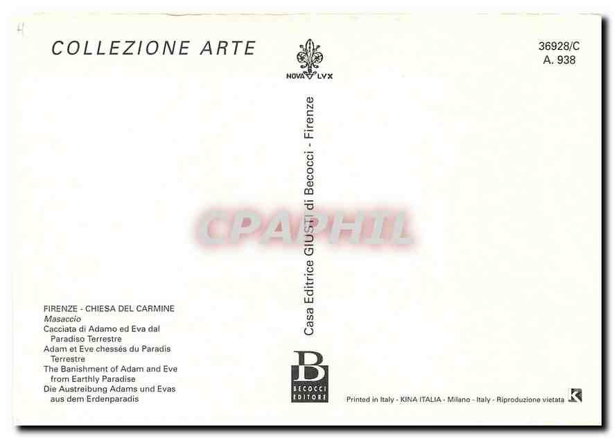 CPM Firenze Chiesa del Carmine Adam et Eve chesses du paradis terrestre — Rückseite