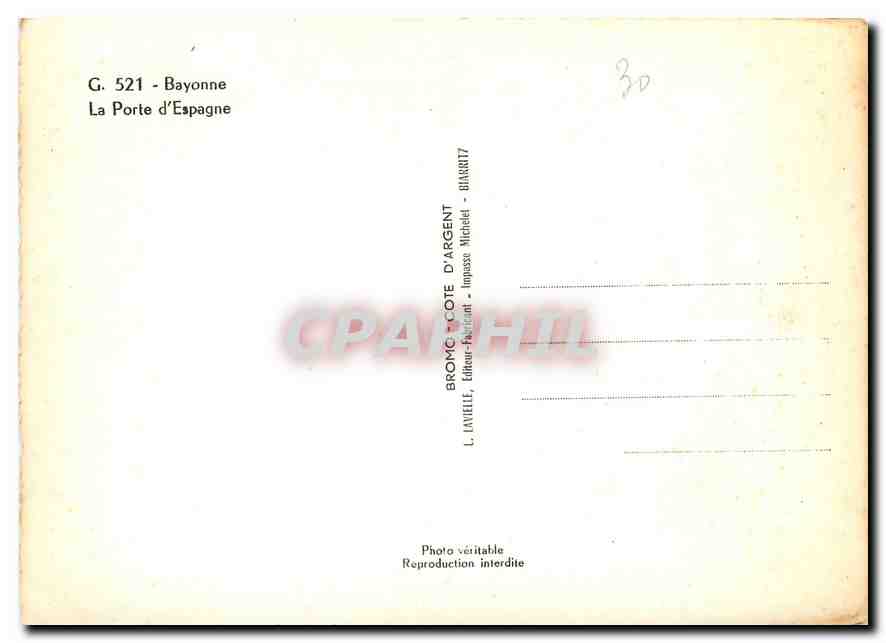 CPM Bayonne La Porte d'Espagne — Rückseite
