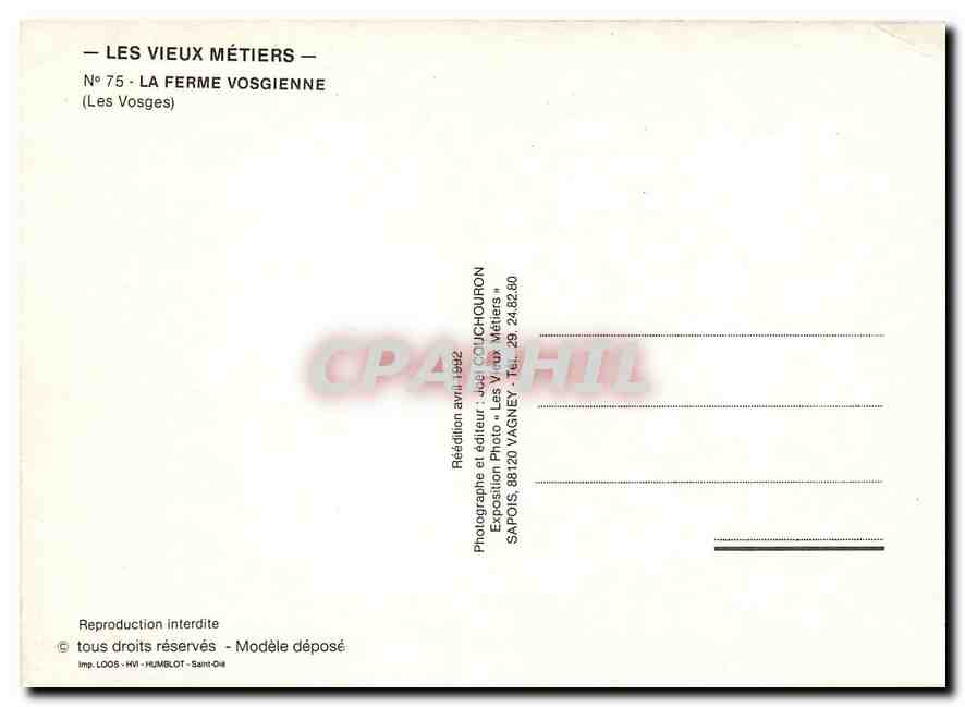 CPM Les Vieux Metiers la ferme vosgienne (Les Vosges) — Rückseite