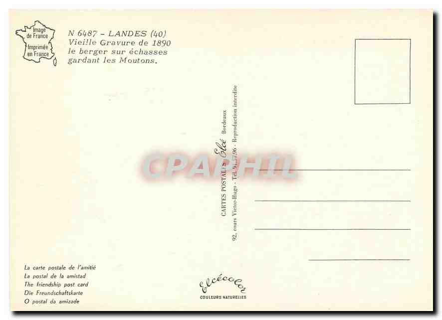 CPM Landes Vieille Gravure de 1890 le berger sur echasses gardant les Moutons  — Rückseite