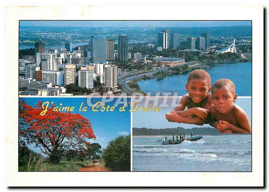 CPM J'aime la Cote d'Ivoire Abidjan Flamboyant et baie de Monagaga 