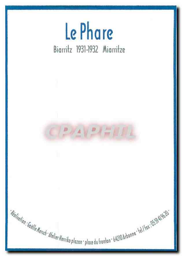 CPM Le Phare Biarritz 1931 1932 Miarritze  — Rückseite