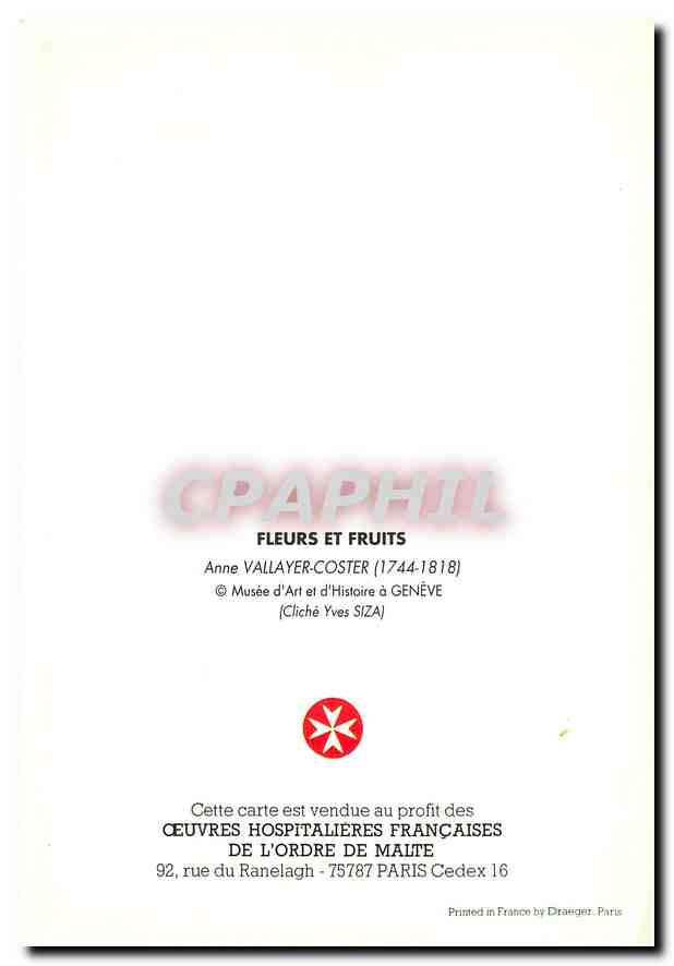 CPM Fleurs et Fruits Cette carte est vendue au profit des Ceuvre Hospitalieres Francaises  — Rückseite