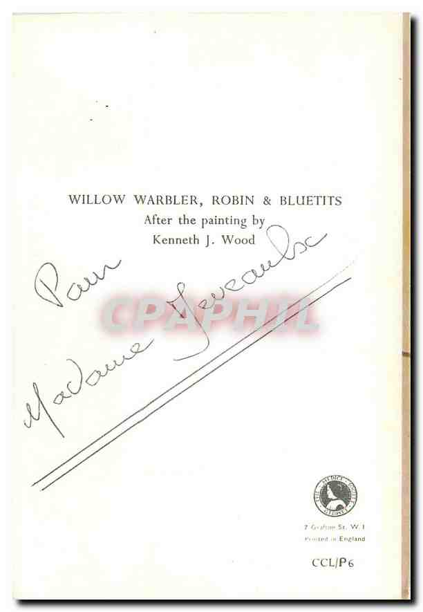 CPM Willow Warbler Robin Bluetits After the painting by Kenneth J Wood  — Rückseite