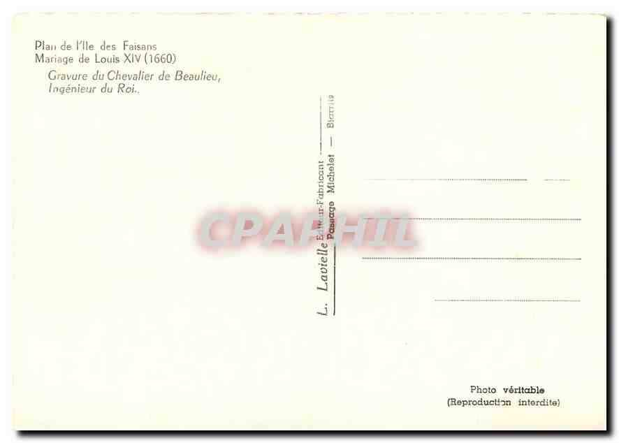 CPM Plan de l'lle des Faisans Mariage de Louis XIV 1660  — Verso