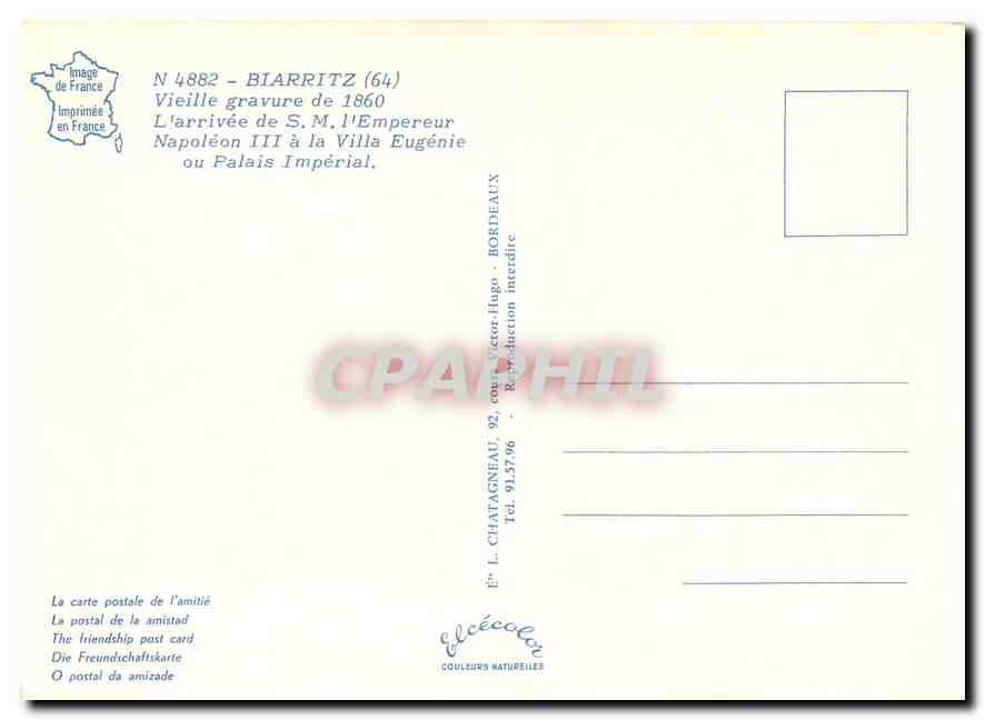 CPM Biarritz Vieille gravure de 1860  — Rückseite