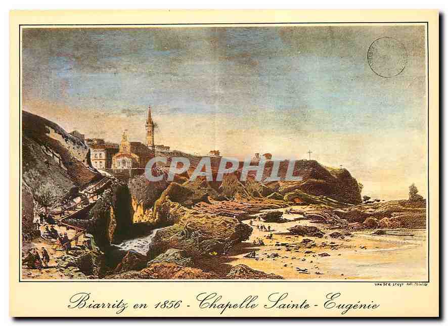 CPM Biarritz Vieille gravure de Biarritz 1856 Chapelle Ste Eugenie avant la construction du Port des