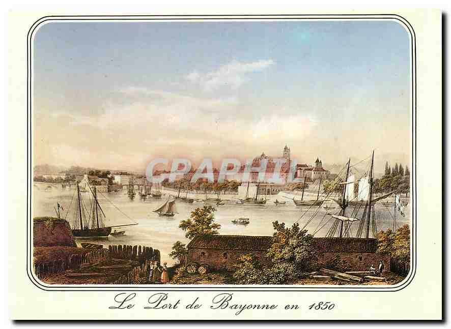 CPM Bayonne Vieille gravure de 1850 Le Port de Bayonne avec la Cathedrale 