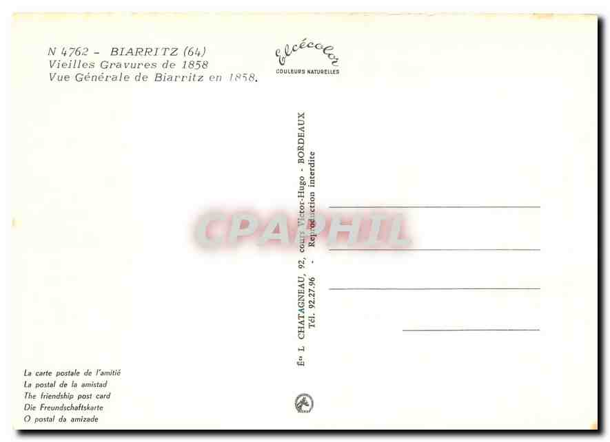 CPM Biarritz Vieille Gravures de 1858  — Verso
