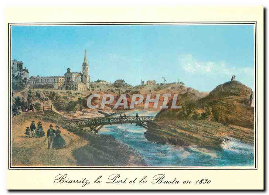 CPM Biarritz Vieille Gravures en 1830 Vue de l'Eglise Ste Eugenie et du Pont de Bois du Basta en 183
