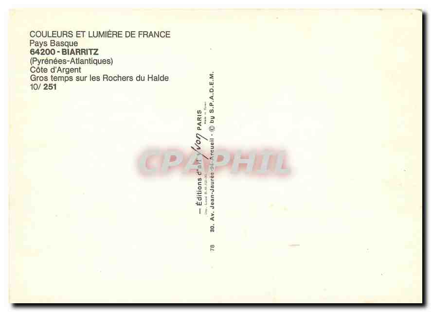 Biarritz — Côte d'Argent sur les Rochers du Halde — Éditions Jean-Jauret-Arcuelli — Rückseite