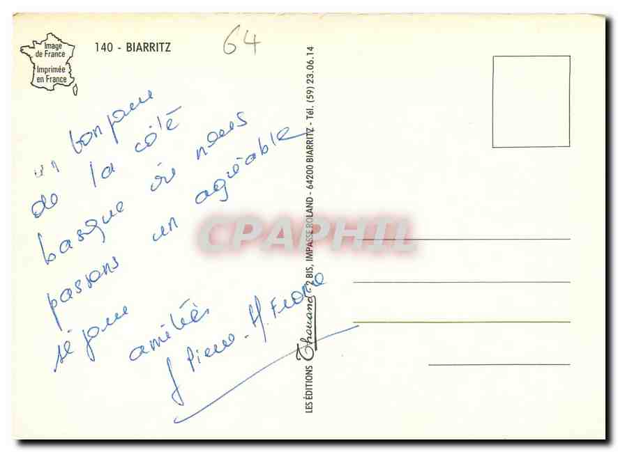CPM Biarritz Rocher de la Vierge Plage Port des Pecheurs Rocher du Basta  — Verso