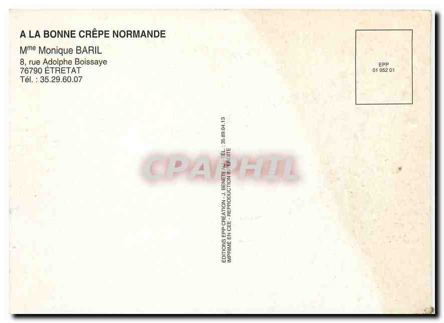 CPM A la Bonne Crepe Normande Mme Monique Baril  — Rückseite