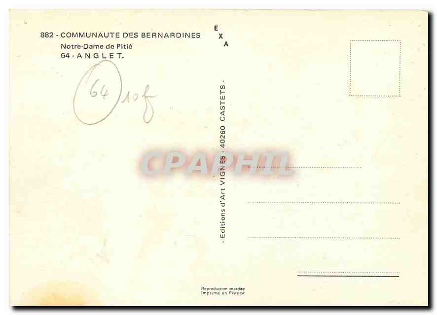CPM Communaute des Bernardines Notre Dame de Pitie Anglet  — Rückseite