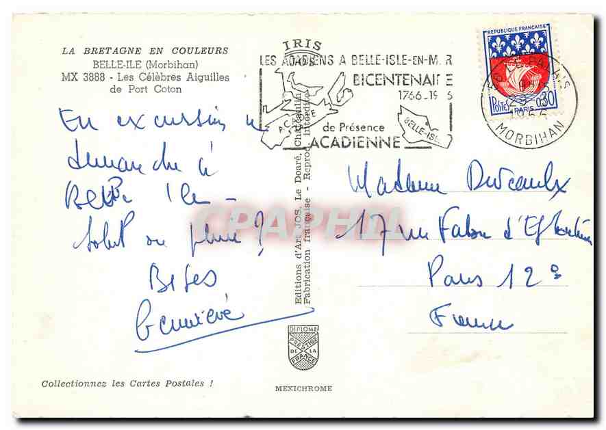 Les Célèbres Aiguilles de Port-Coton — Belle-Île-en-Mer — Éditions d'Art JOS — Rückseite