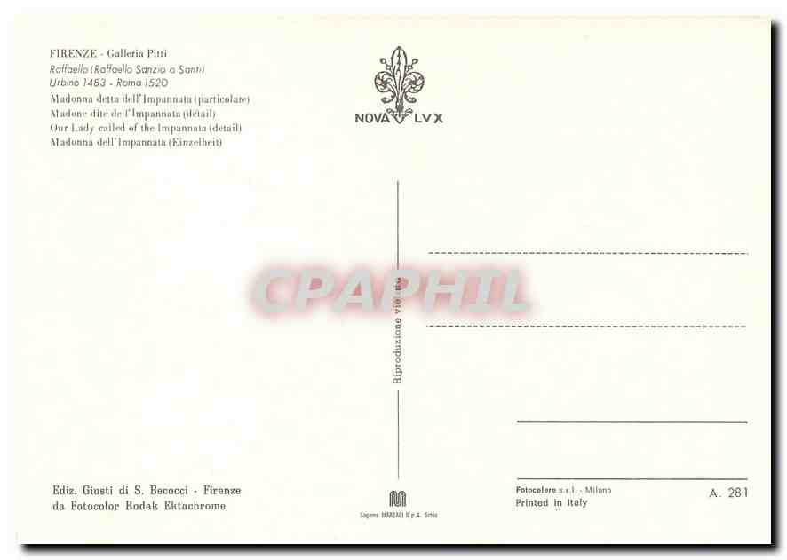 Madonne dell'Impannata — détail — Édition Giusti di S. Bocacci, série A.281 — Rückseite
