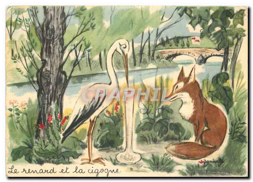 CPM Le renard et la cigogne 