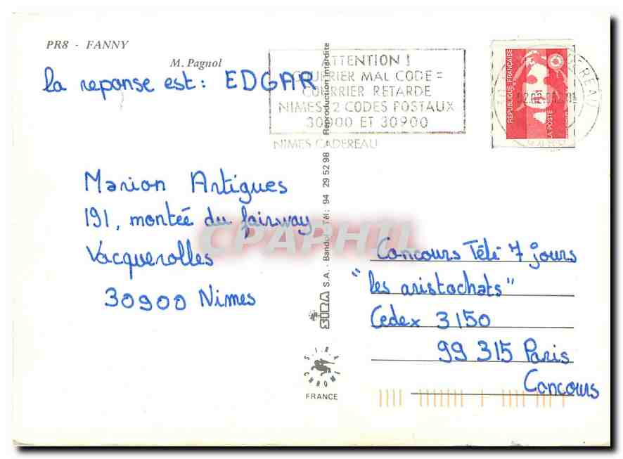 CPM Fanny Marcel Pagnol  — Verso