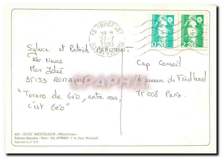 CPM Suzy Mestdagh Mimetisme Chat Chaton — Verso