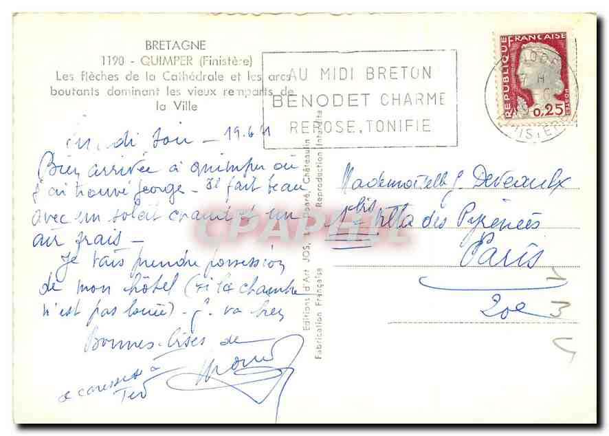 CPM Bretagne Quimper Finistere Les Fleches de la Cathedrale et les arenes  — Rückseite