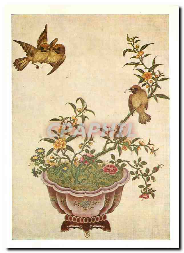 CPM Peinture chinoise sur soie Fleurs et oiseaux Bibliotheque Nationale Paris 