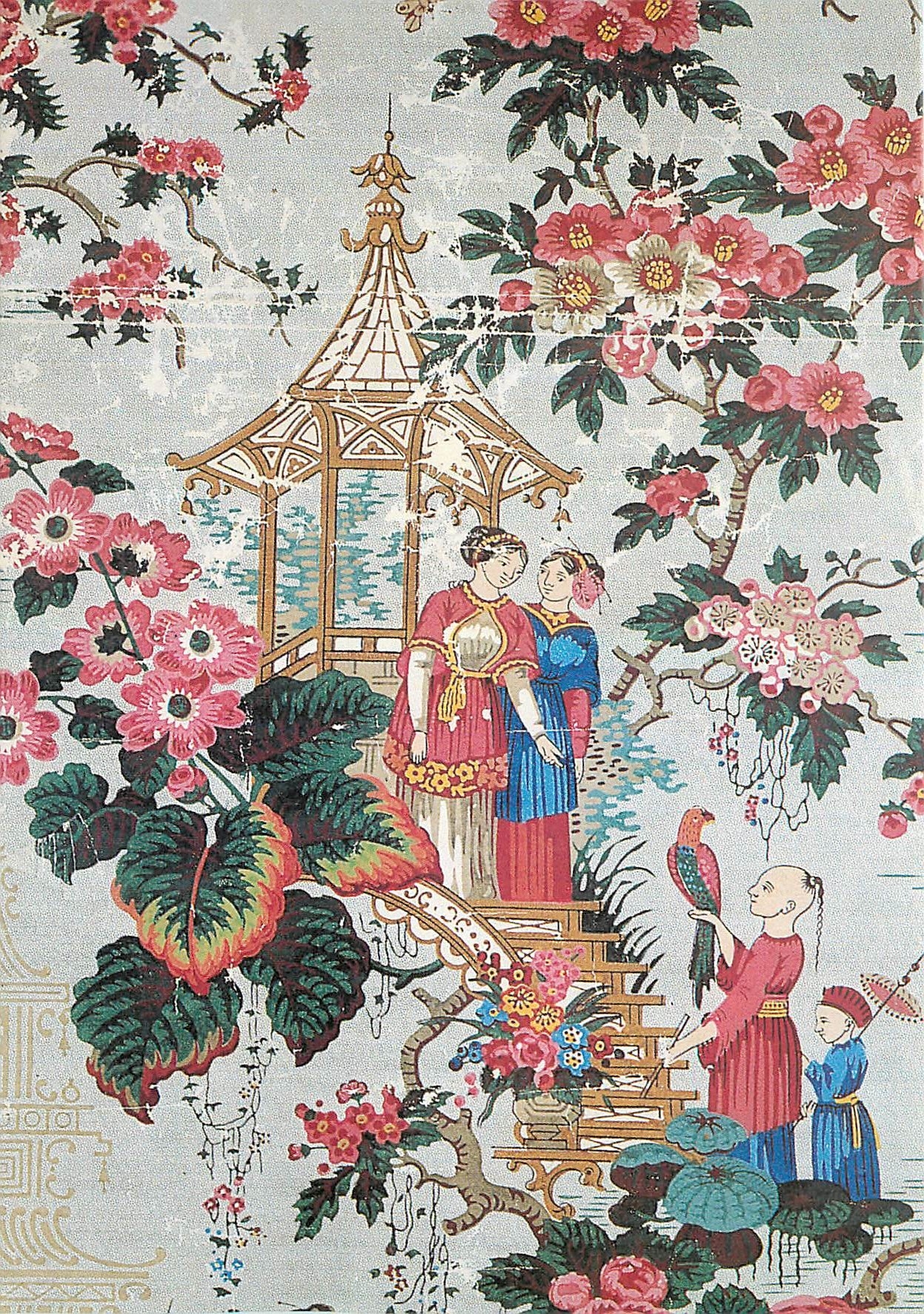 CPM Jardin chinoise avec pagode et personnages Papier peint 