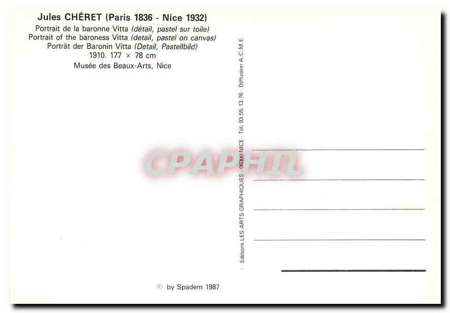 CPM Jules Cheret Paris 1836 Nice 1932 Portrait de la baronne Vitta  — Verso
