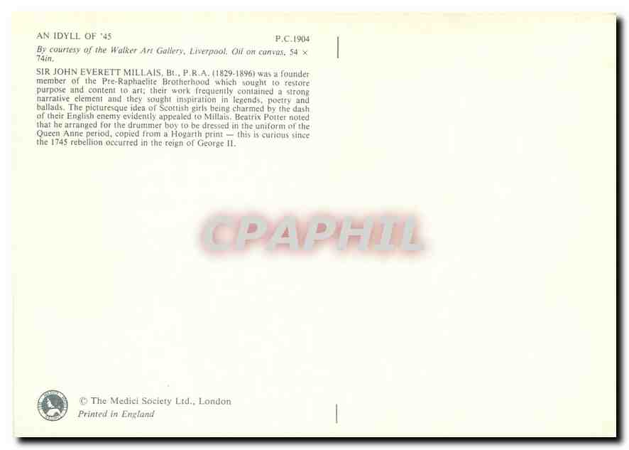 CPM An Idyll of 45 Sir John Everett Millais  — Verso