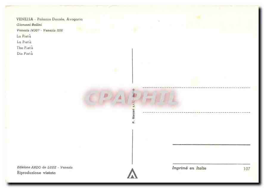 CPM Venezia Palazzo Ducale Avogaria Giovanni Belinni  — Verso