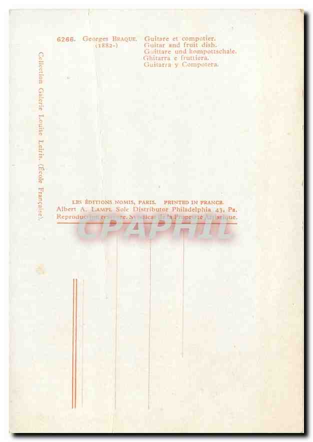 CPM Georges Braque Guitare et compotier  — Verso