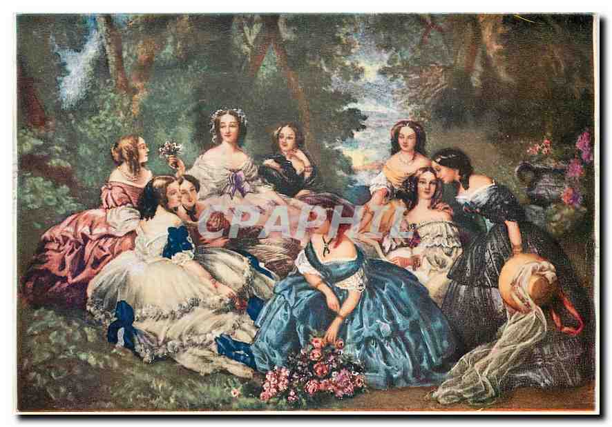 L'Impératrice Eugénie entourée de ses Dames d'Honneur — F. X. Winterhalter 1856 — Château de Malmaison — Éditeur A. & H. Gebelin